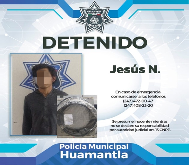 Detiene Policía de Huamantla a sujeto señalado por robar cable de telecomunicaciones