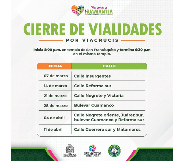 ¡Precaución! Cierre de vialidades por viacrucis en Huamantla