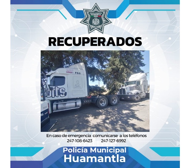 Recupera Policía Municipal de Huamantla dos tractocamiones con reporte de robo