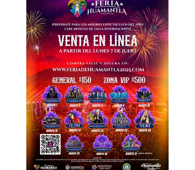 Inicia venta en línea de boletos para los espectáculos de la Feria Huamantla 2025