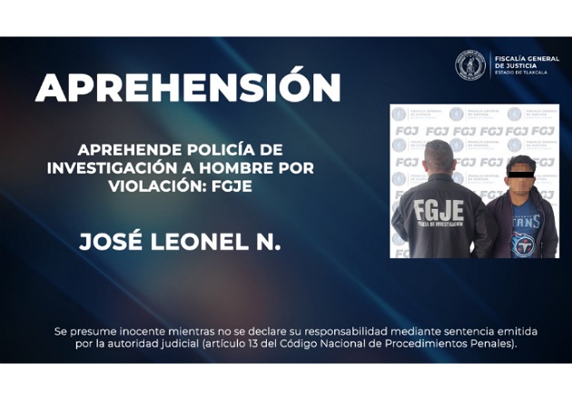 Aprehende Policía de Investigación a hombre por violación: FGJE