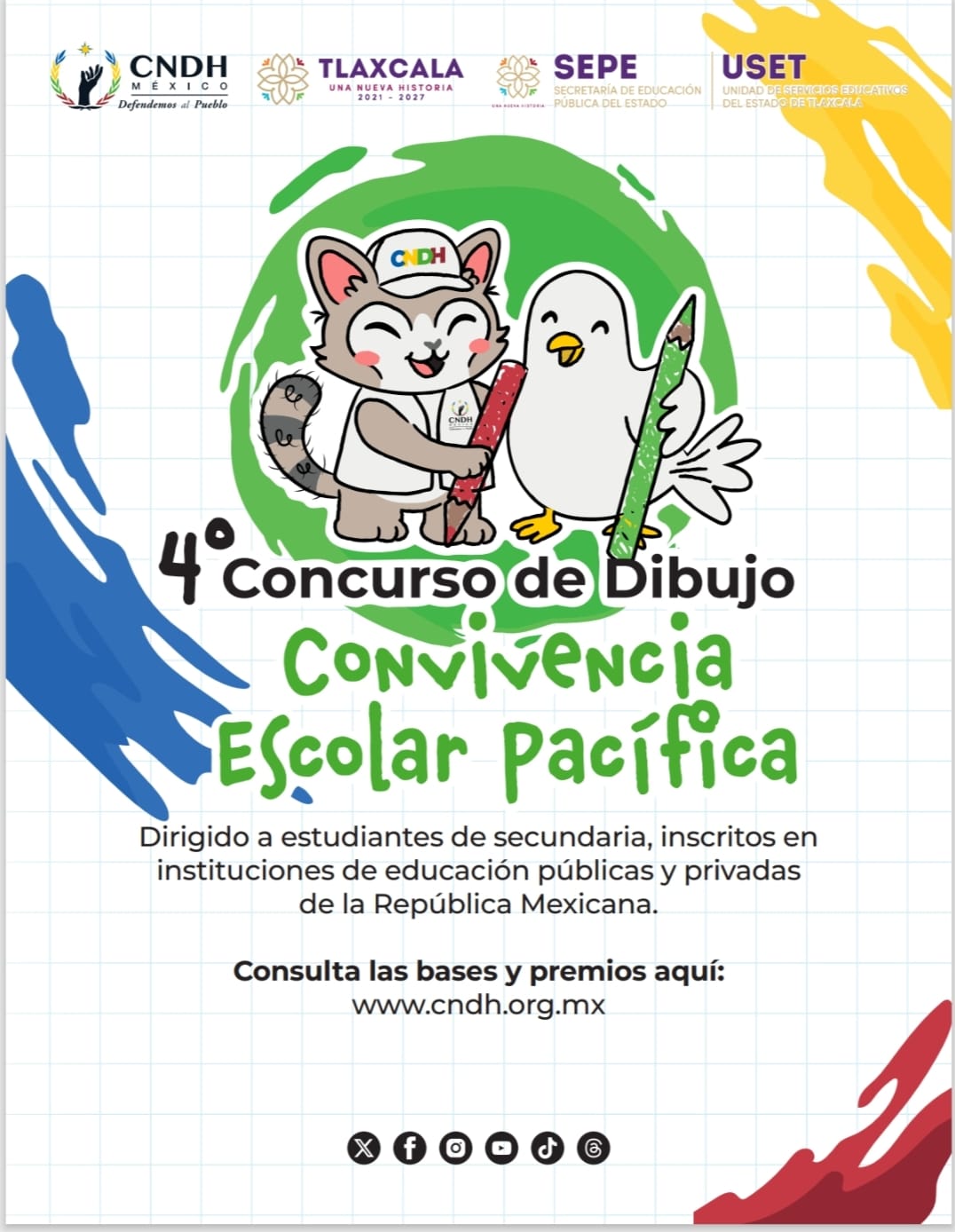 La CNDH y el gobierno de Tlaxcala convocan al 4º Concurso de Dibujo 'Convivencia Escolar Pacífica'