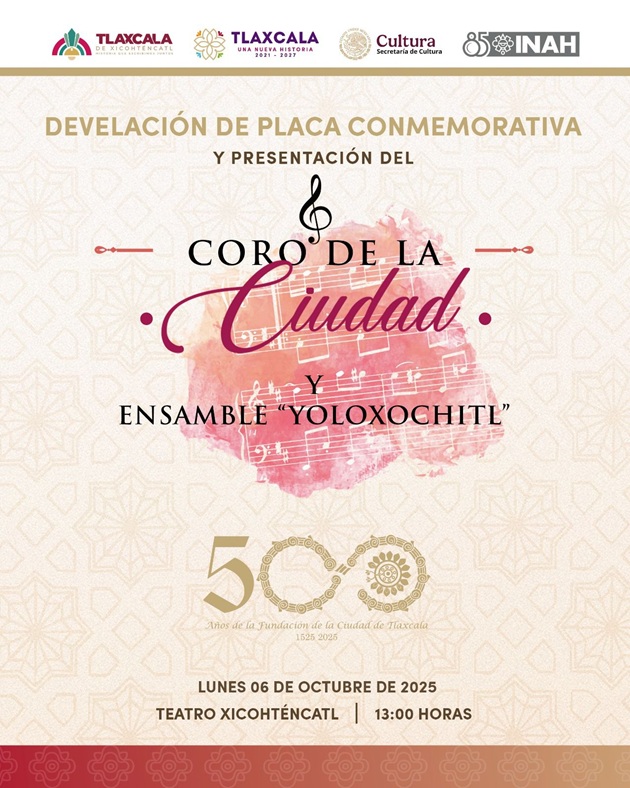 Gobierno de la capital continúa celebración de 500 años de fundación de la Ciudad de Tlaxcala con develación de placa conmemorativa y música