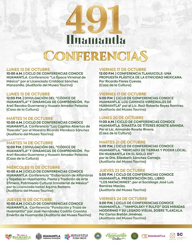 Huamantla celebra 491 aniversario con ciclo de conferencias que fortalece la identidad y el conocimiento histórico  Como parte de las actividades conmemorativas por el 491 aniversario de la f