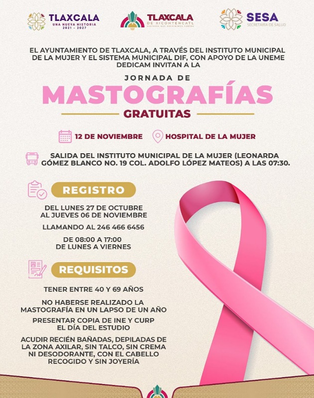 Gobierno Municipal de Tlaxcala y Uneme protegen la salud de las mujeres con mastografías gratuitas