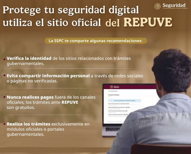 SSPC emite recomendaciones para evitar ser víctima de fraudes en páginas que suplantan la identidad del Repuve
