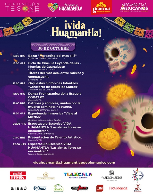 El Ayuntamiento de Huamantla invita a las actividades del Festival Vida Huamantla para este 30 de octubre