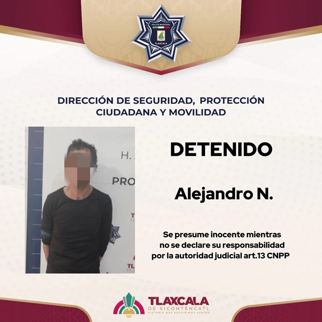 Policía Municipal de Tlaxcala protege el patrimonio de las familias con detención de individuo por tentativa de robo