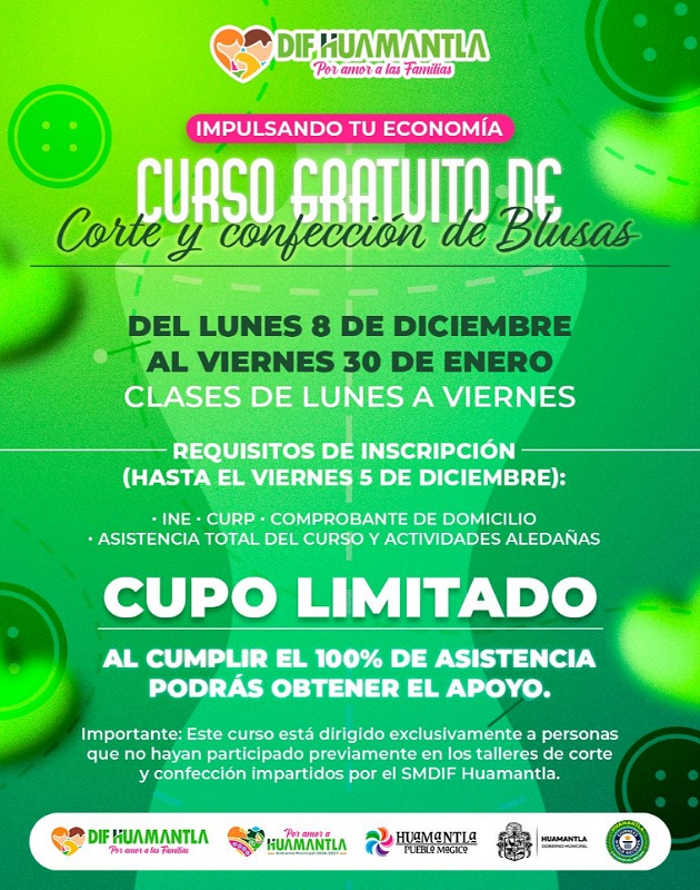SMDIF Huamantla abre inscripciones para el curso gratuito de corte y confección de blusas