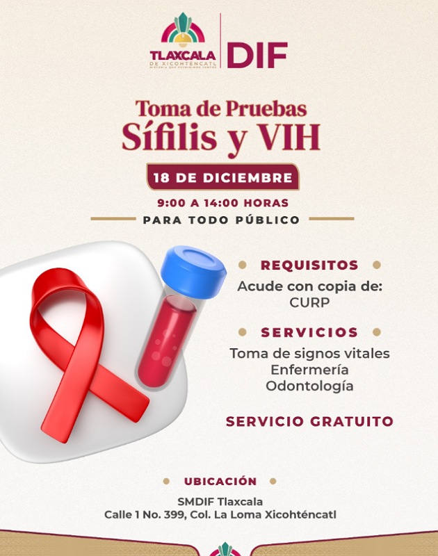 Ayuntamiento de Tlaxcala refuerza la prevención en salud e invita a jornada gratuita de pruebas de VIH y Sífilis