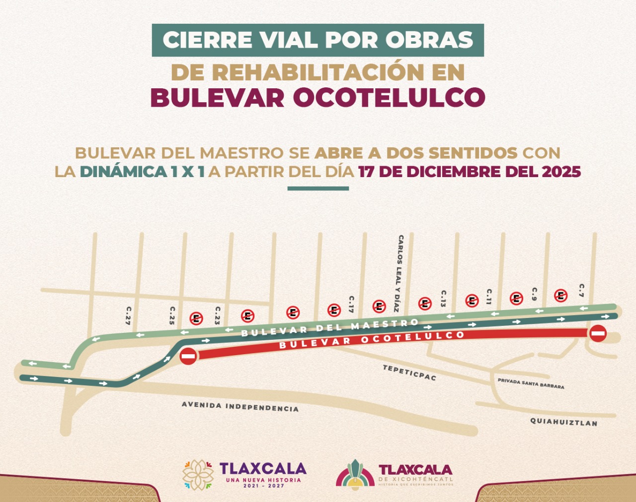 Operará Bulevar del Maestro de la capital en dos sentidos a partir del miércoles 17 de diciembre