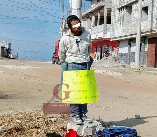 Amarran a presunto ladrón en San Pablo del Monte