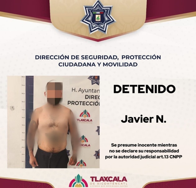 Policía Municipal de Tlaxcala asegura a masculino por consumo y posesión de presuntas sustancias ilícitas