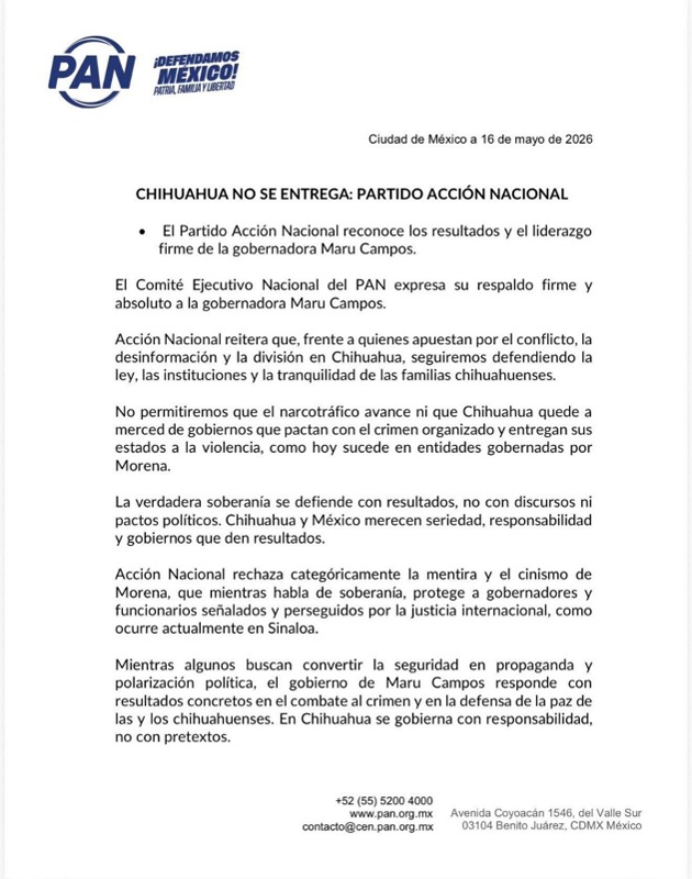 PAN Tlaxcala respalda a la gobernadora Maru Campos y reconoce su firmeza frente al crimen organizado