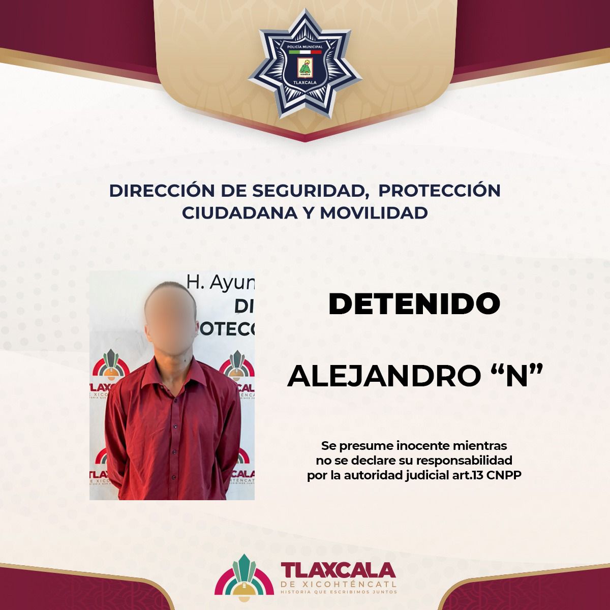 Policía Municipal de Tlaxcala detiene a masculino por alteración al orden en riña por presunto robo