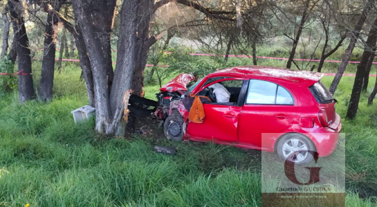 Se queda dormida al volante y muere al estrellar su auto contra un árbol, en Atlangatepec